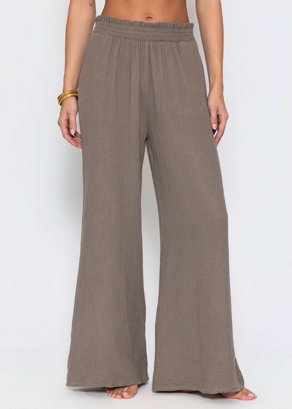 Musselin Hose mit weitem Bein - taupe