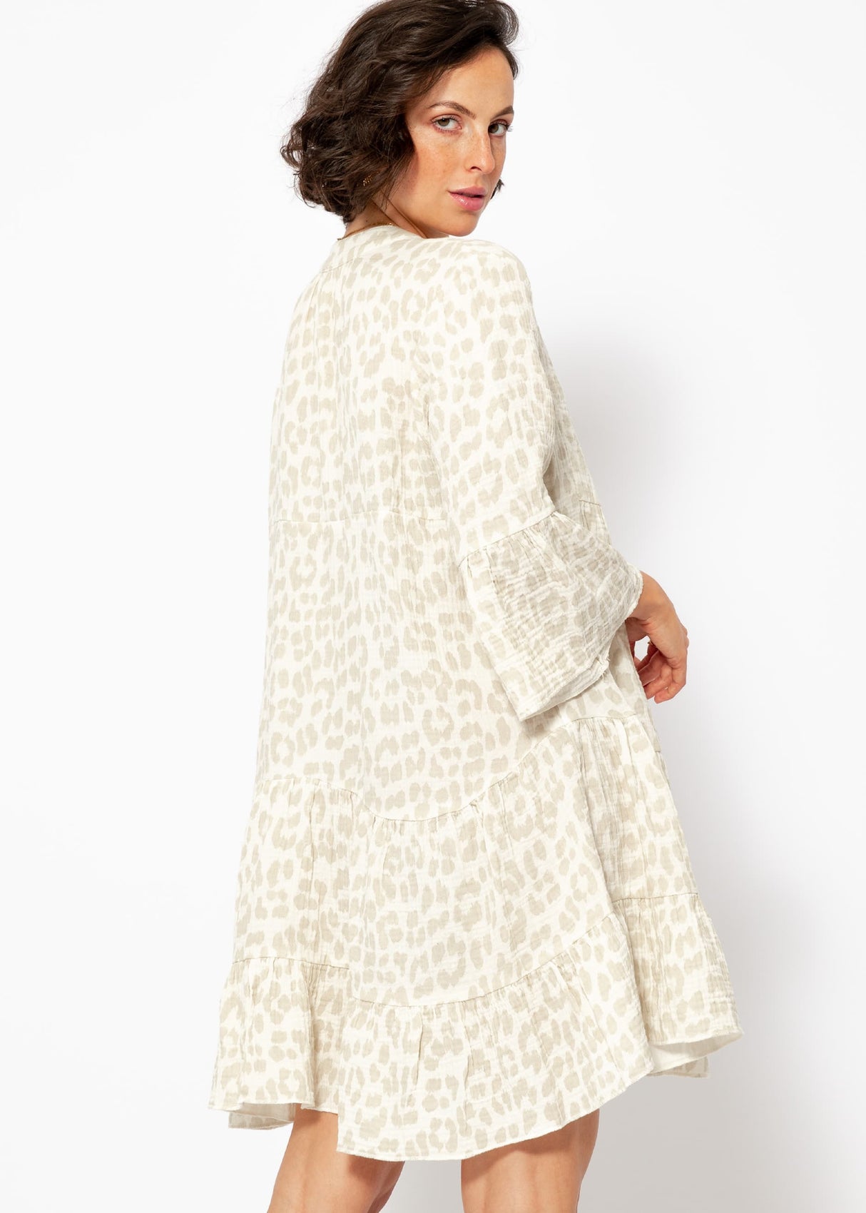 Muslin dress with leopard print - light beige