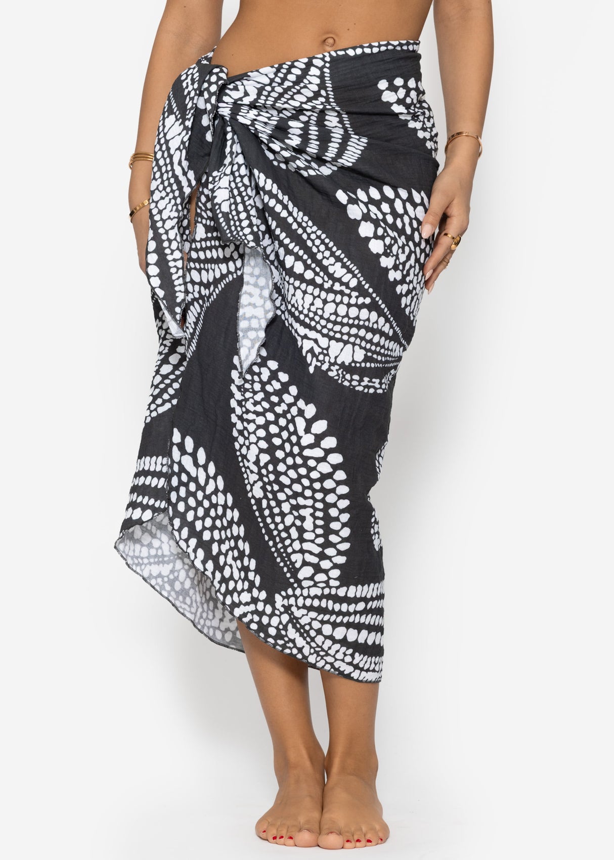 Muslin pareo with print - dark grey