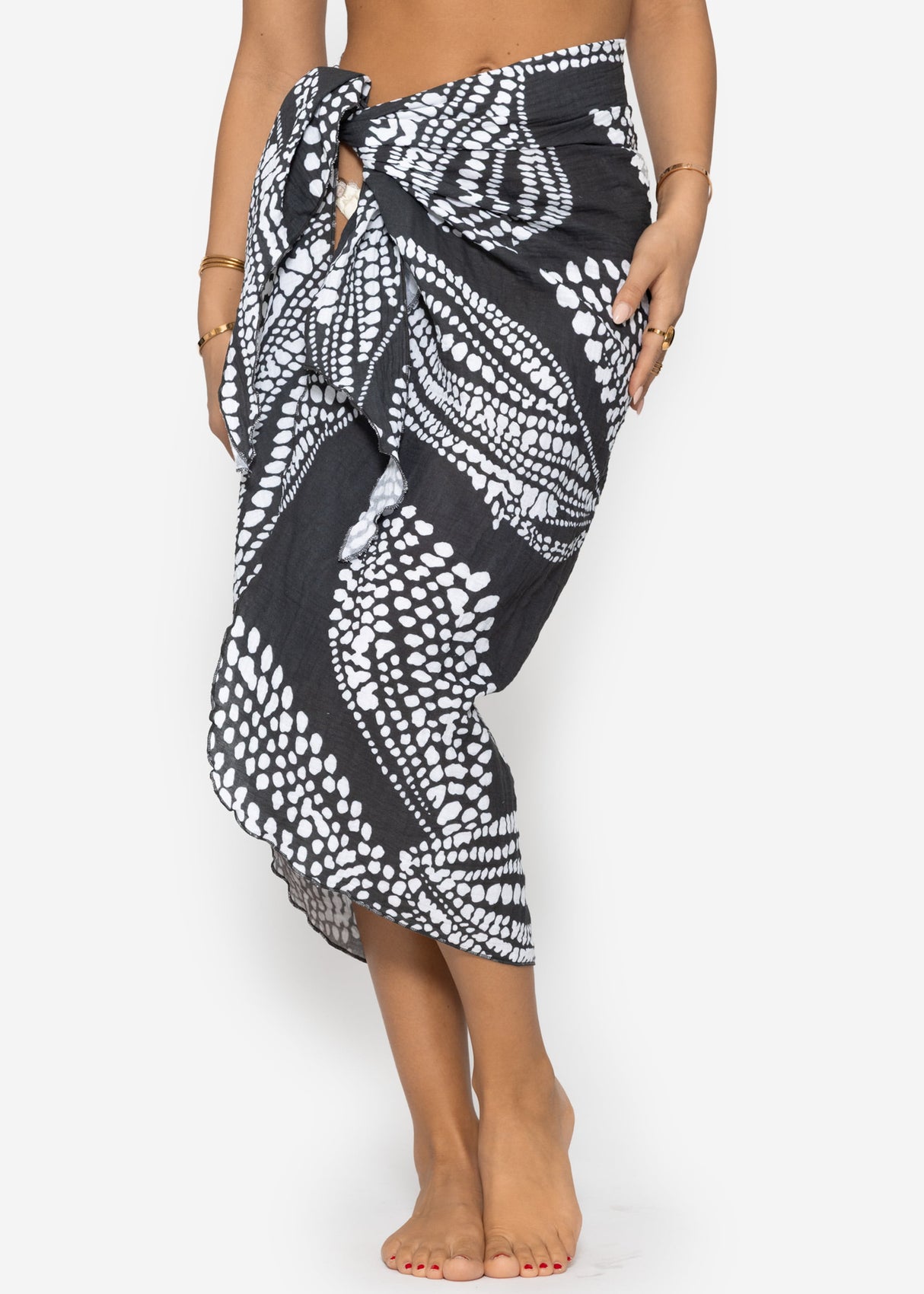 Muslin pareo with print - dark grey