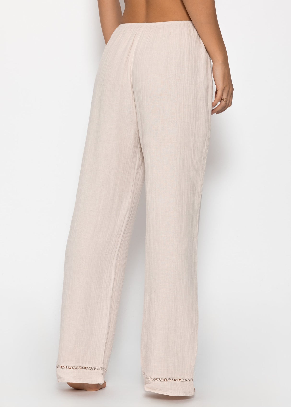 Muslin pajama pants with lace trim - light beige