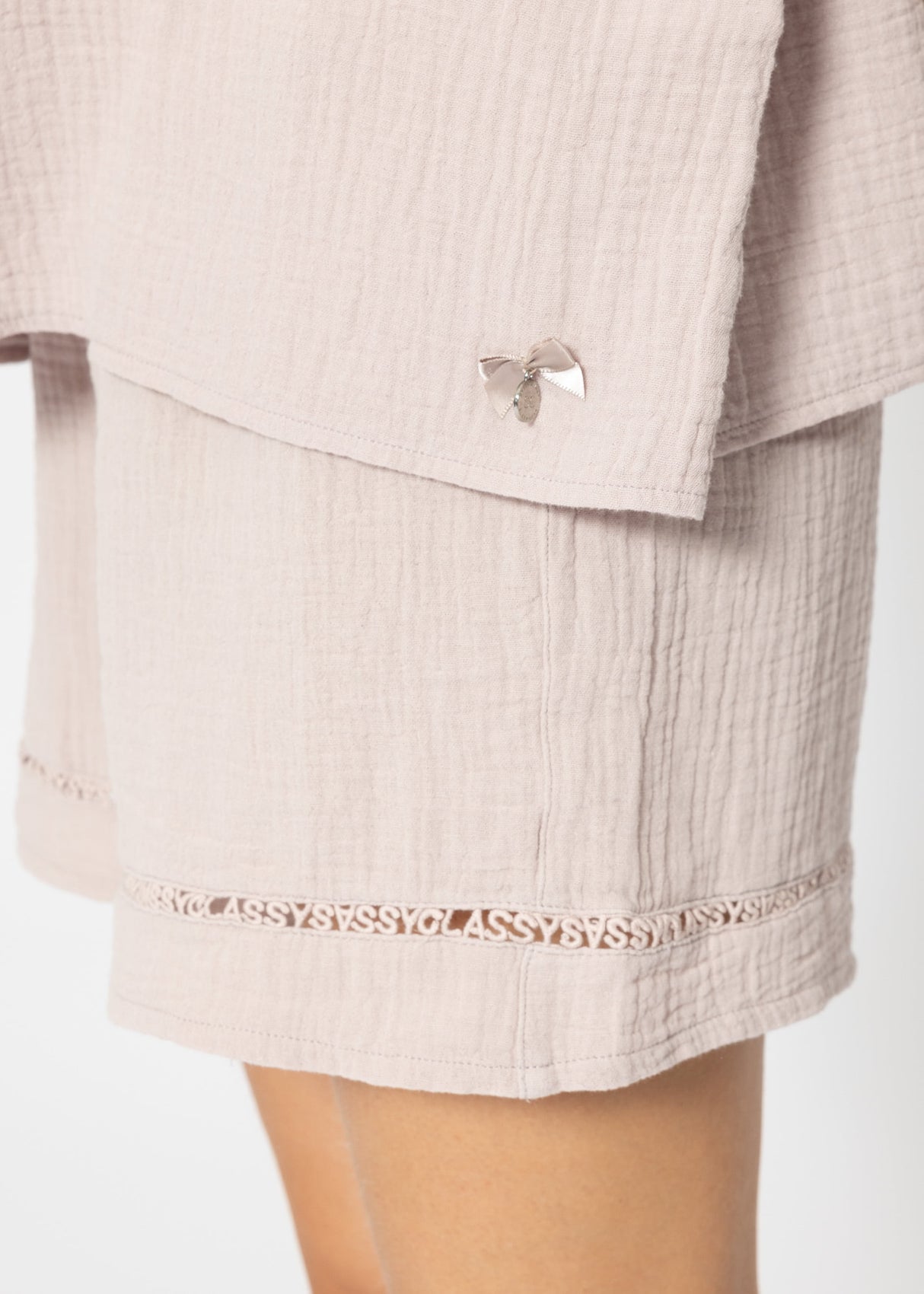 Muslin pajama shirt with lace trim - dusty pink
