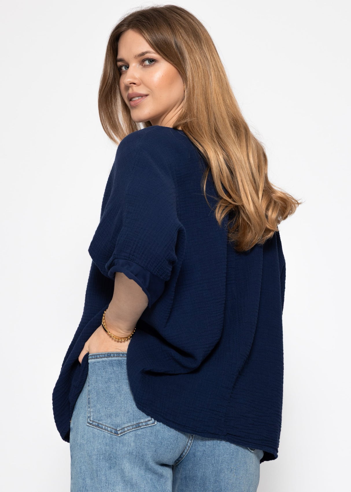 Lässiges Musselin Shirt - dunkelblau