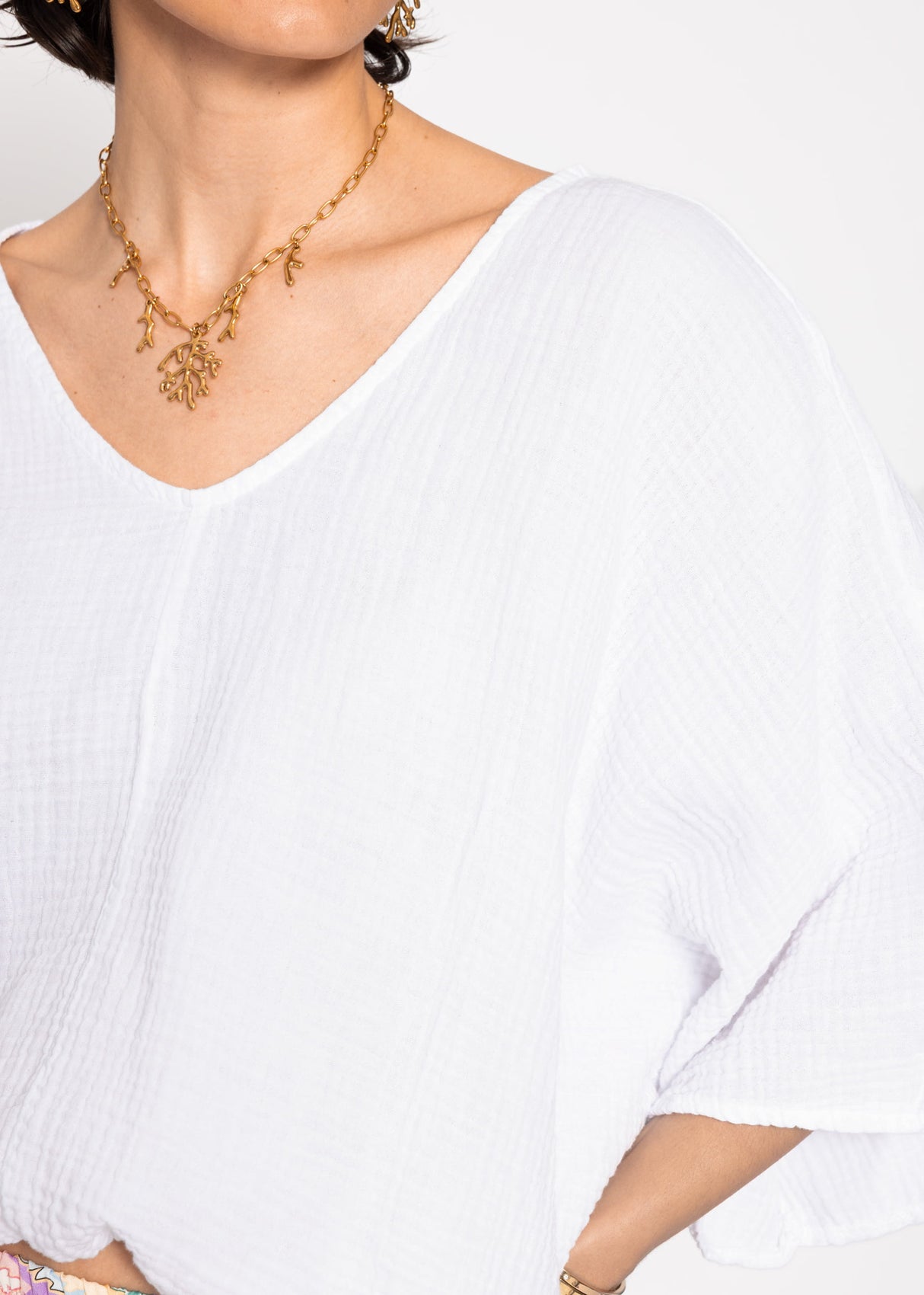 Oversize Musselin Shirt mit Tunnelzug - weiß