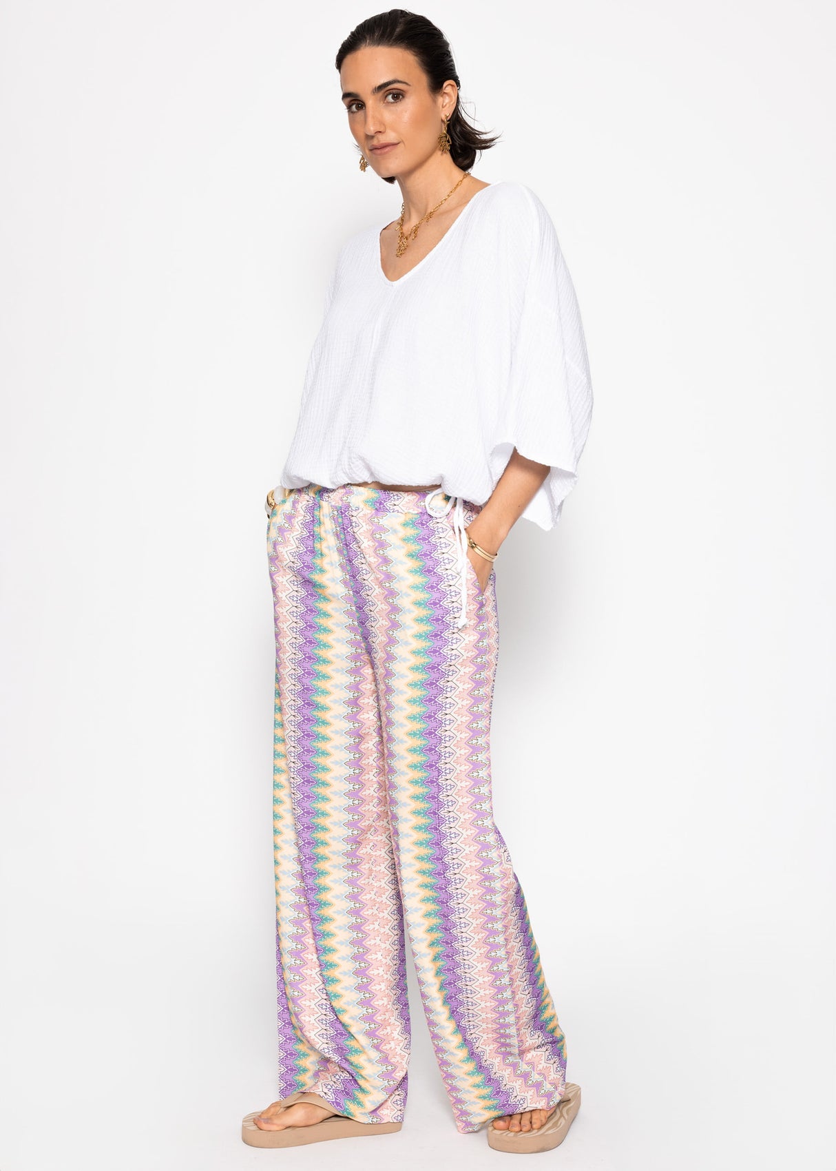 Oversize Musselin Shirt mit Tunnelzug - weiß