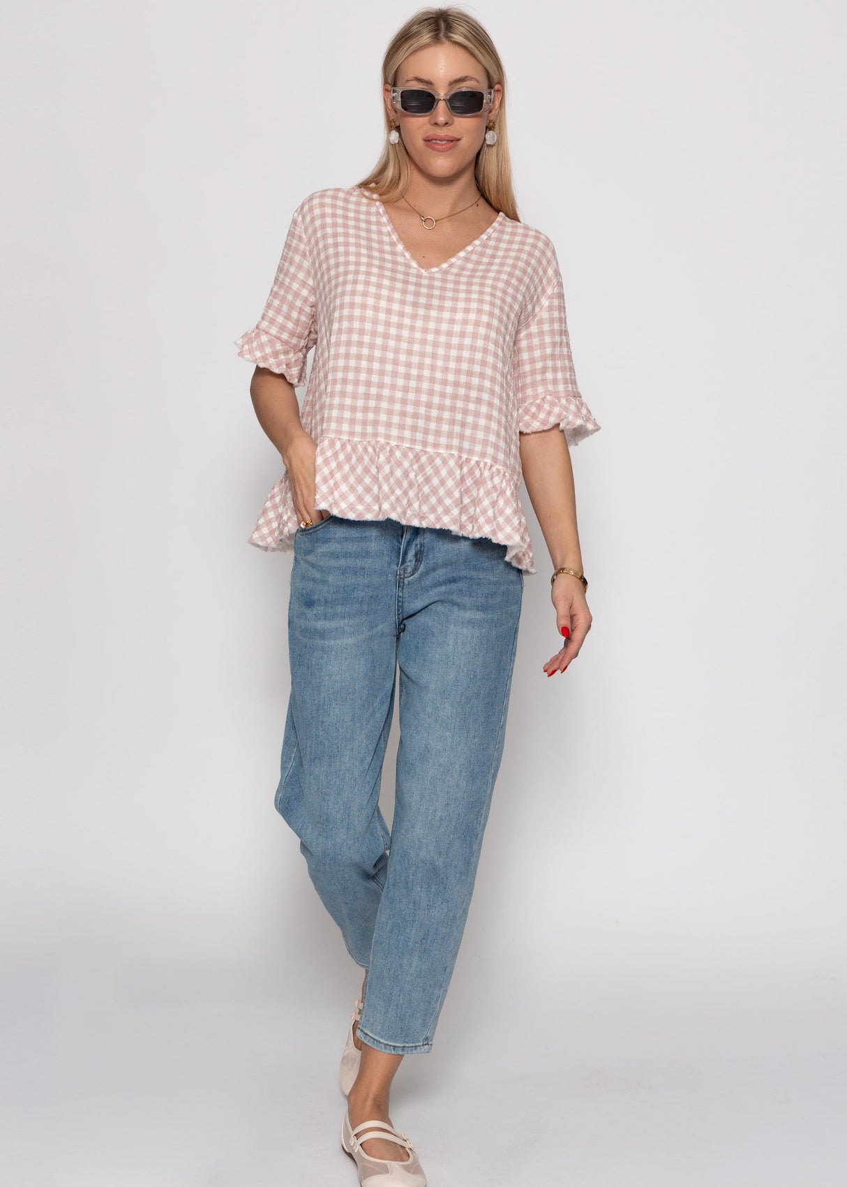 Musselin Shirt mit Vichy-Print - rosa