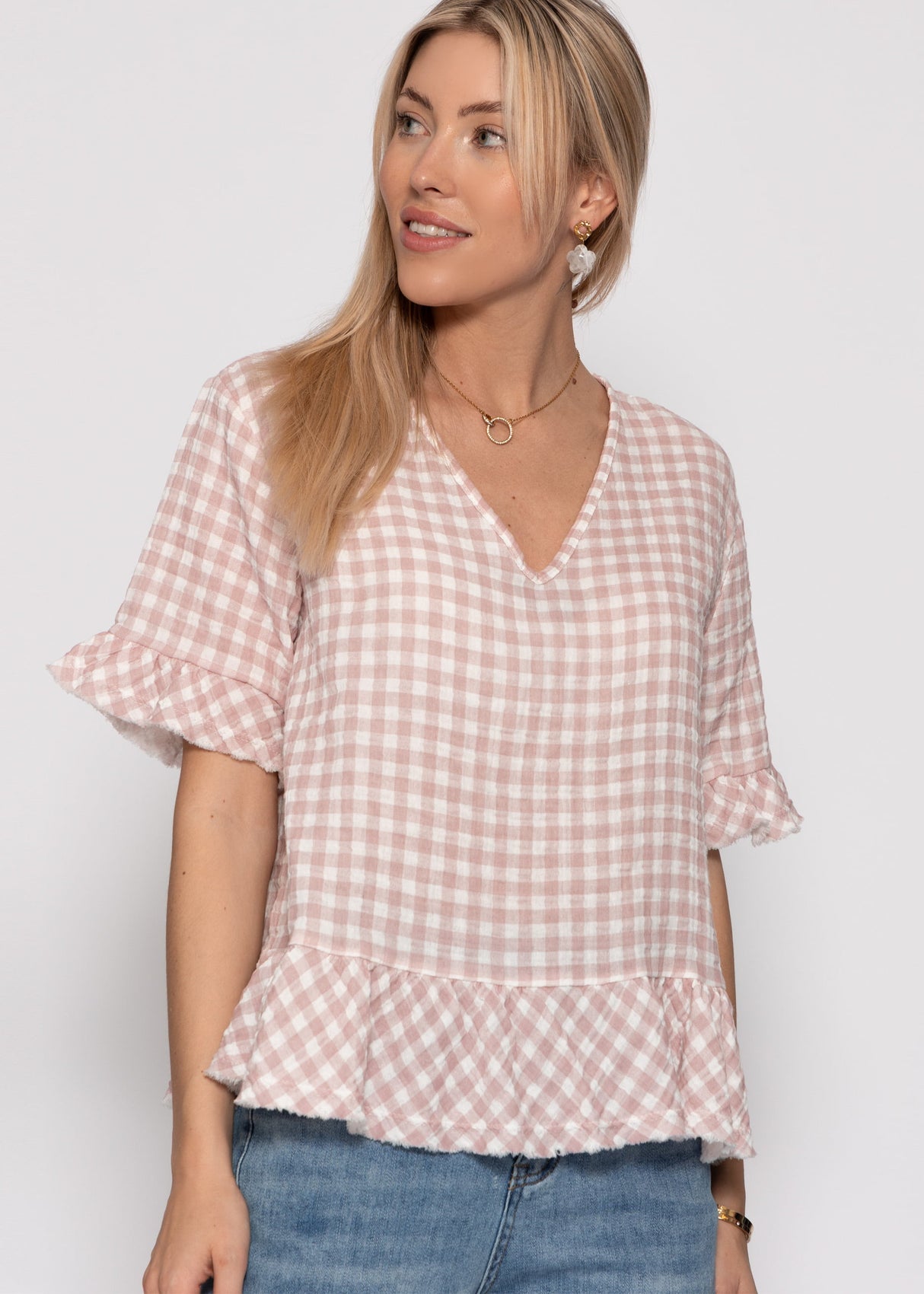 Musselin Shirt mit Vichy-Print - rosa