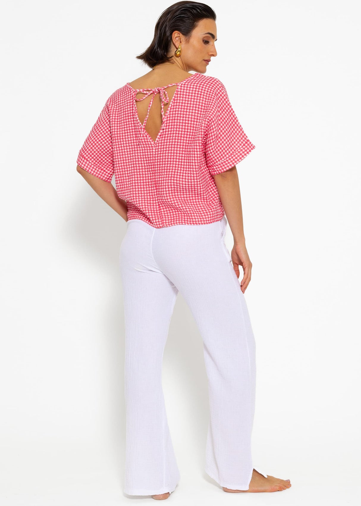Muslin shirt with Vichy print - pink-white