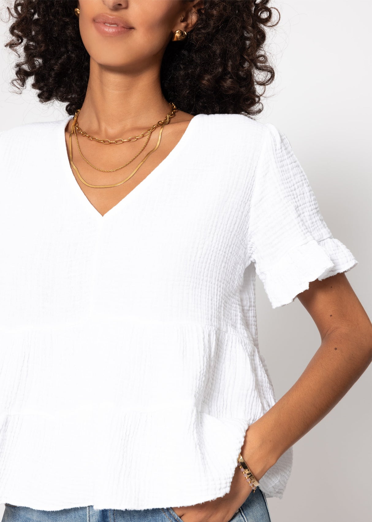 Muslin shirt with flounces - white