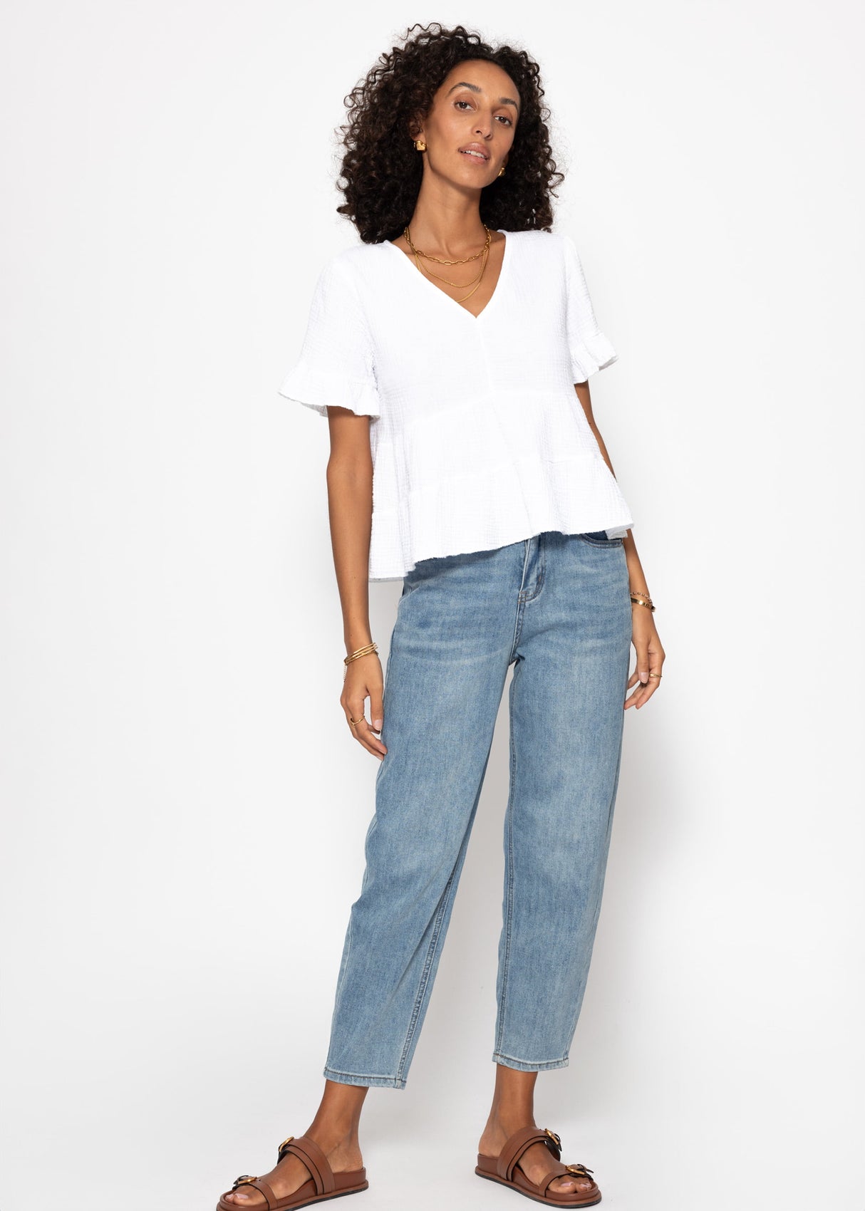 Muslin shirt with flounces - white