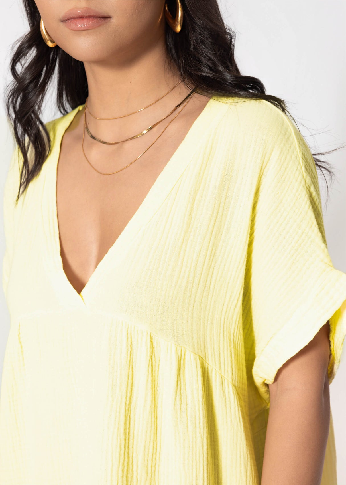 Musselin Strandkleid - buttergelb
