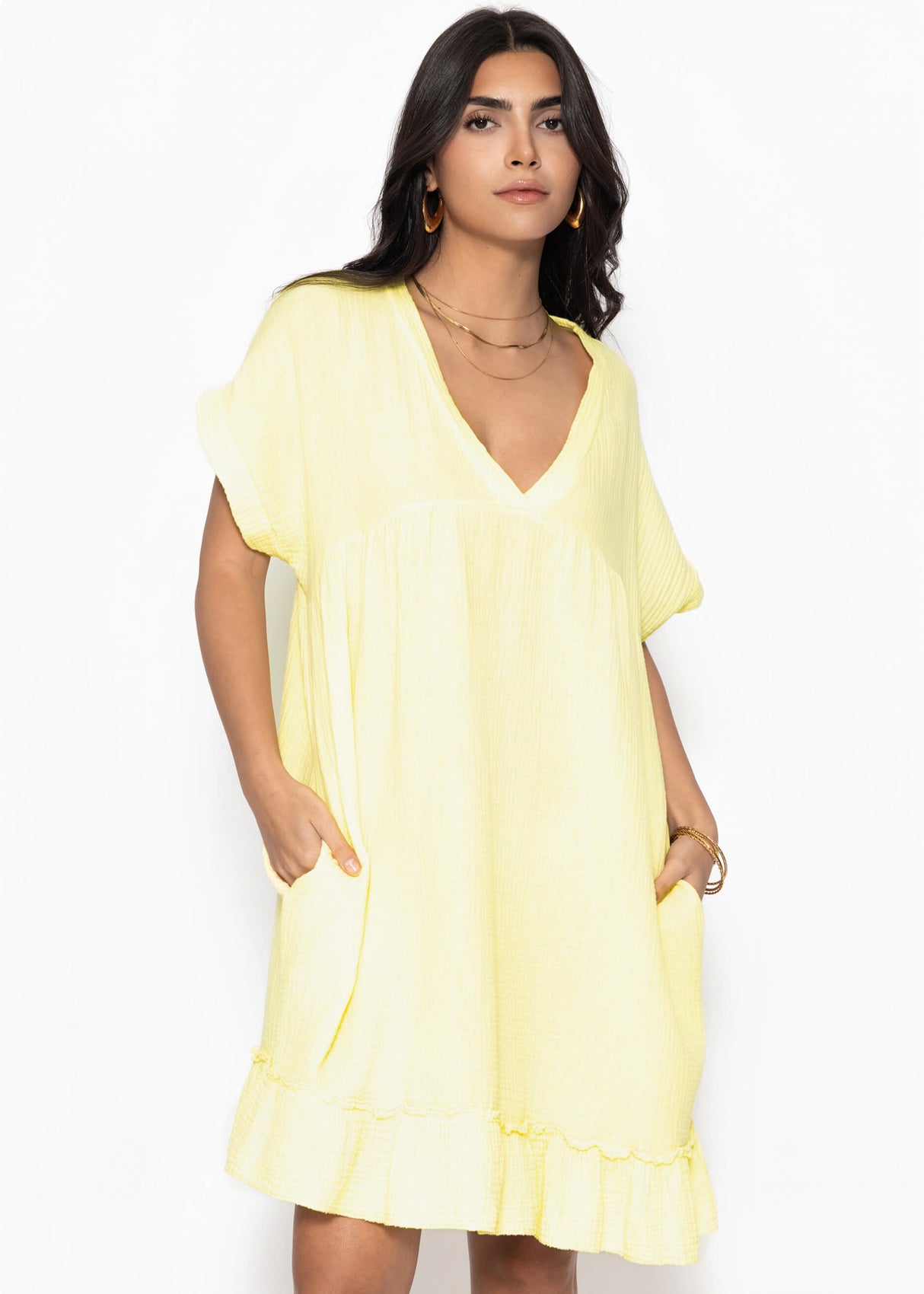 Musselin Strandkleid - buttergelb