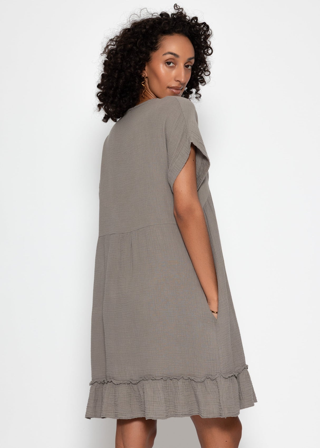 Musselin Strandkleid - taupe