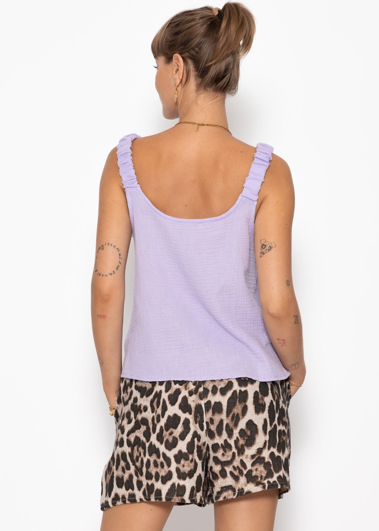Musselin top with gathered straps - lilac