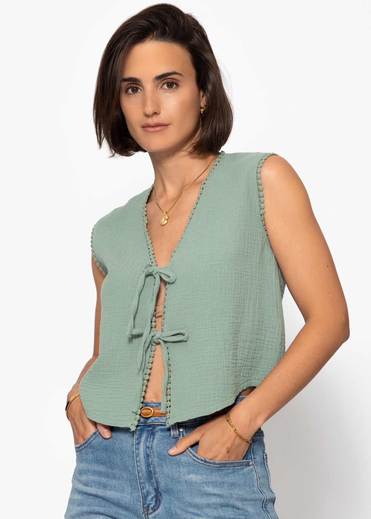 Musselin top with grinding - sage green