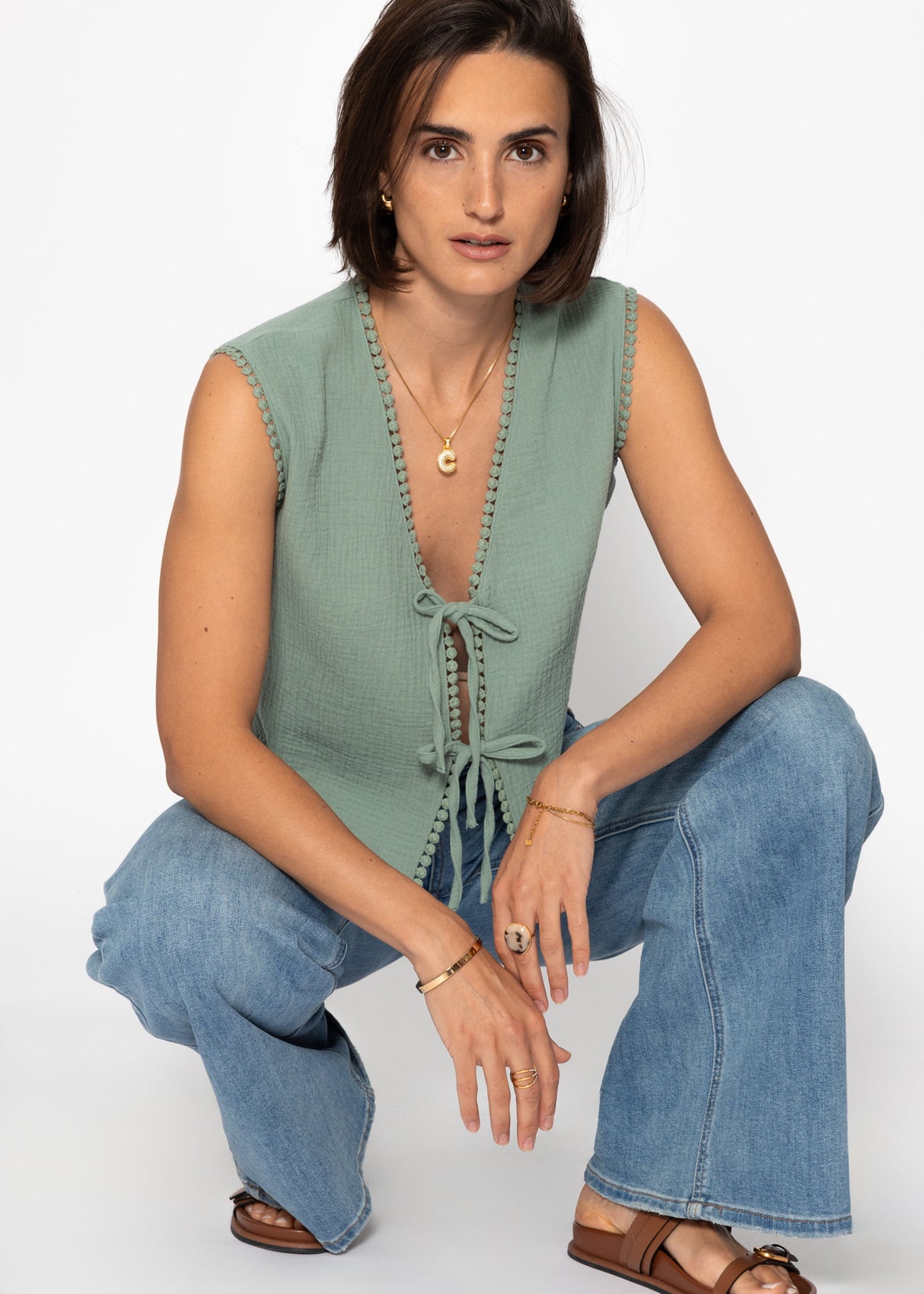 Musselin top with grinding - sage green