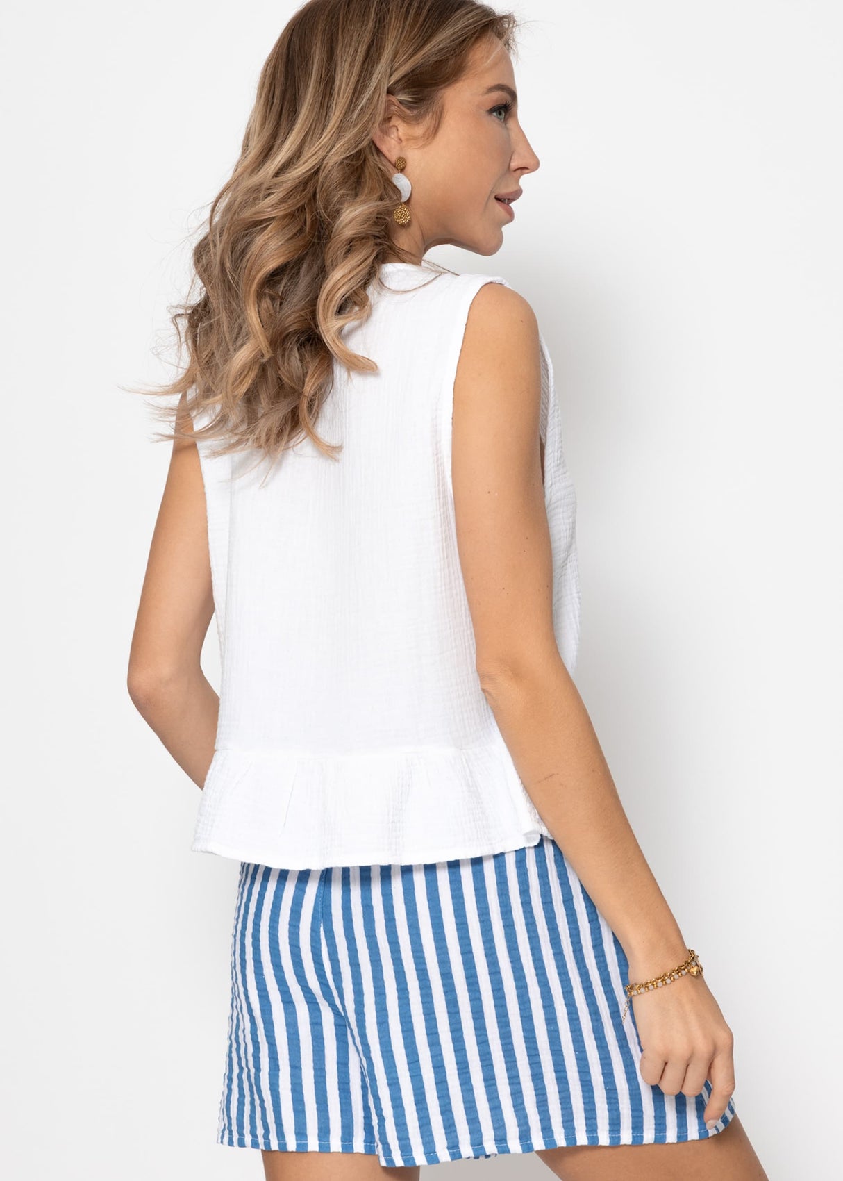 Musselin Top mit Schleifenverschluss - weiß