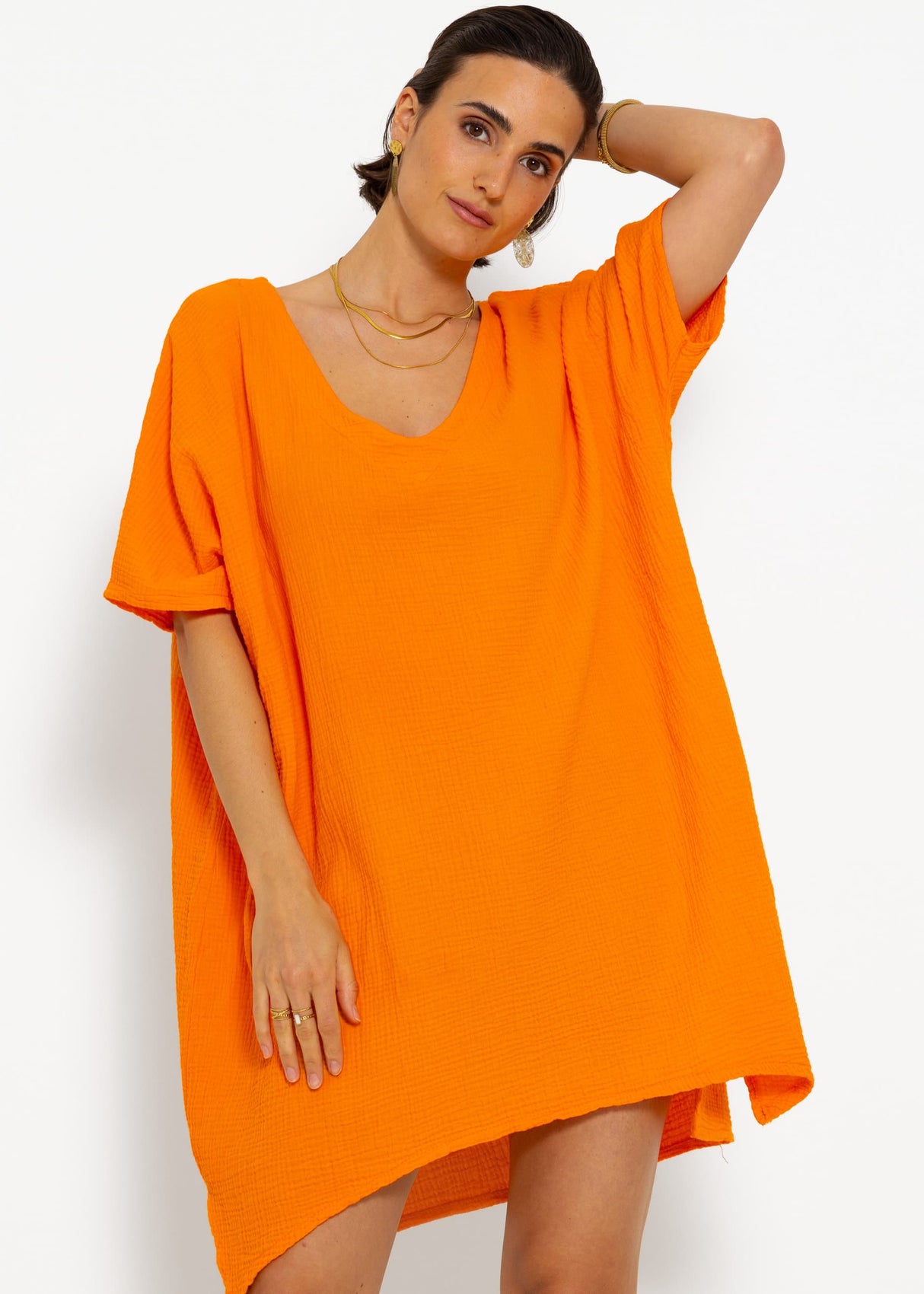 Muslin tunic with V-neck - orange