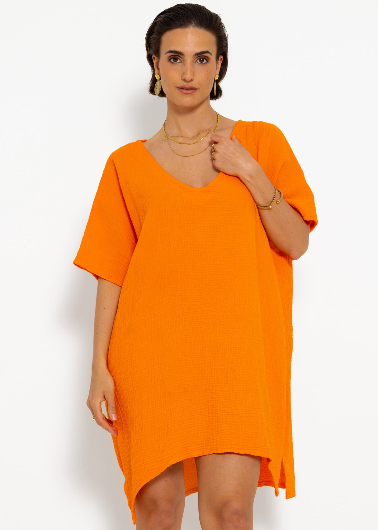 Muslin tunic with V-neck - orange