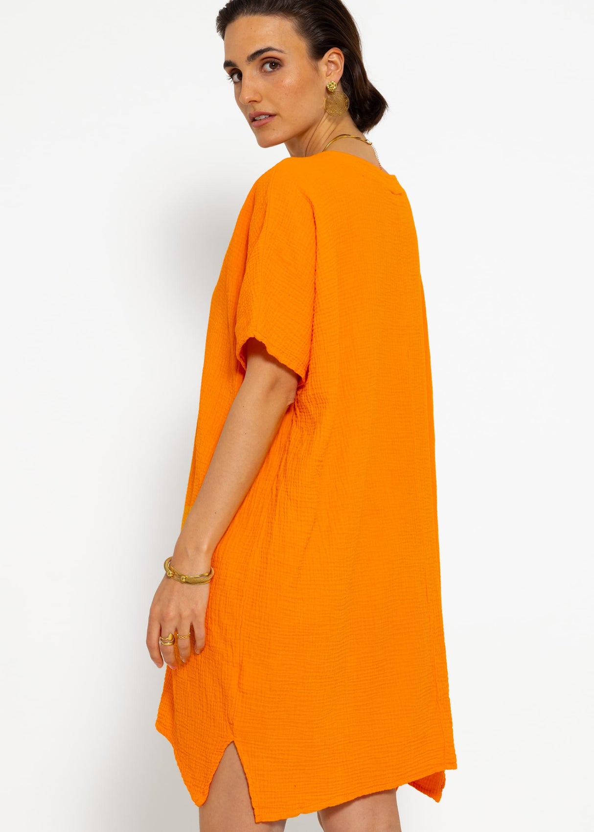 Muslin tunic with V-neck - orange