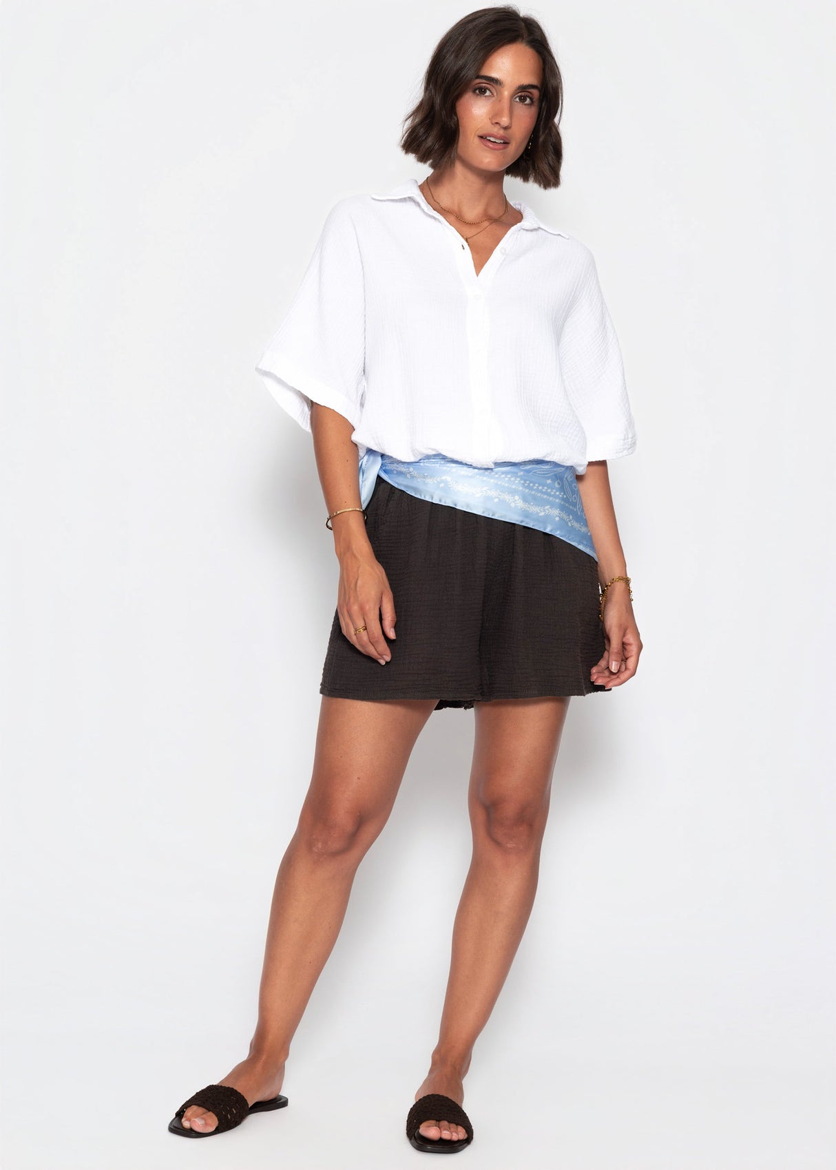 Musselinbluse mit Zugbandsaum - weiß