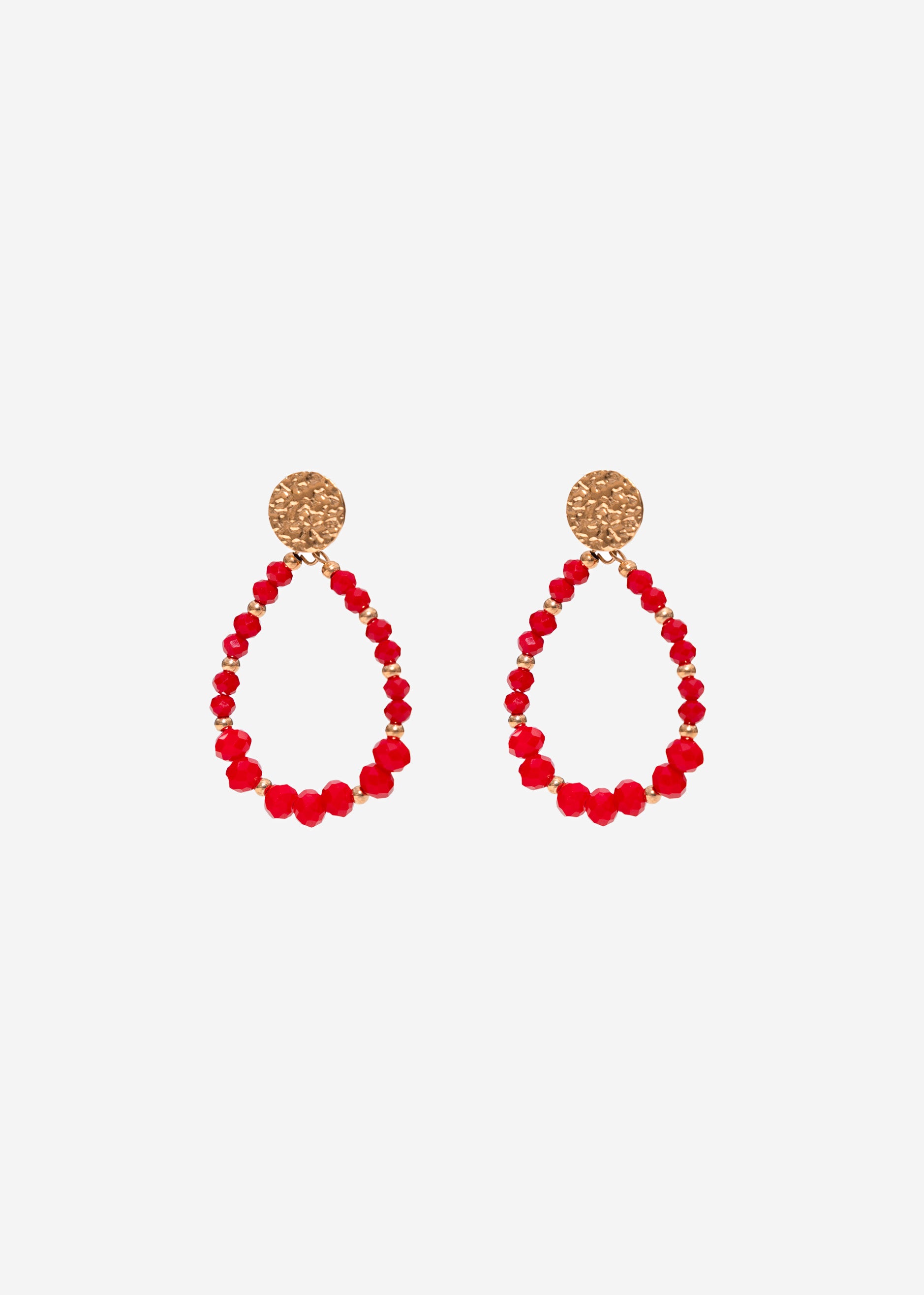 Gold stud earrings with pearls - red