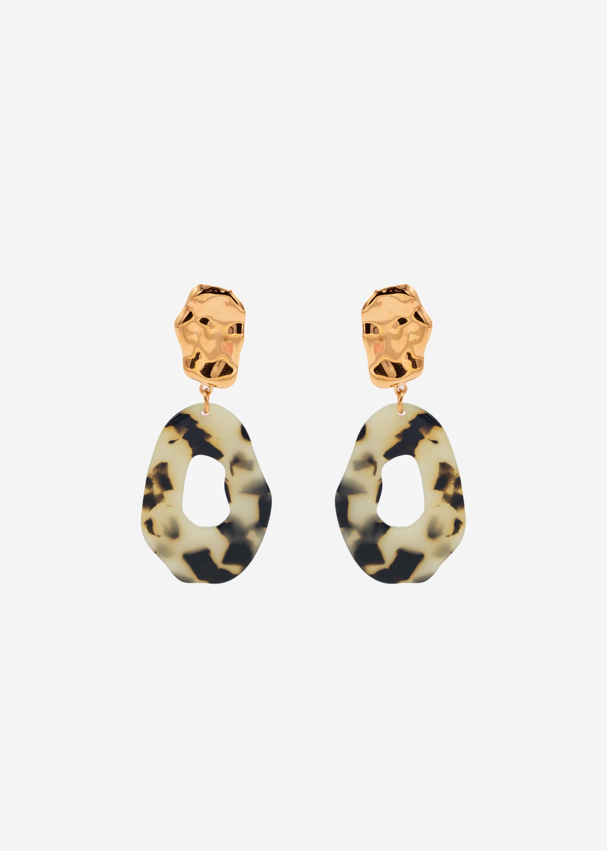 Stud earrings with brown pendant - gold