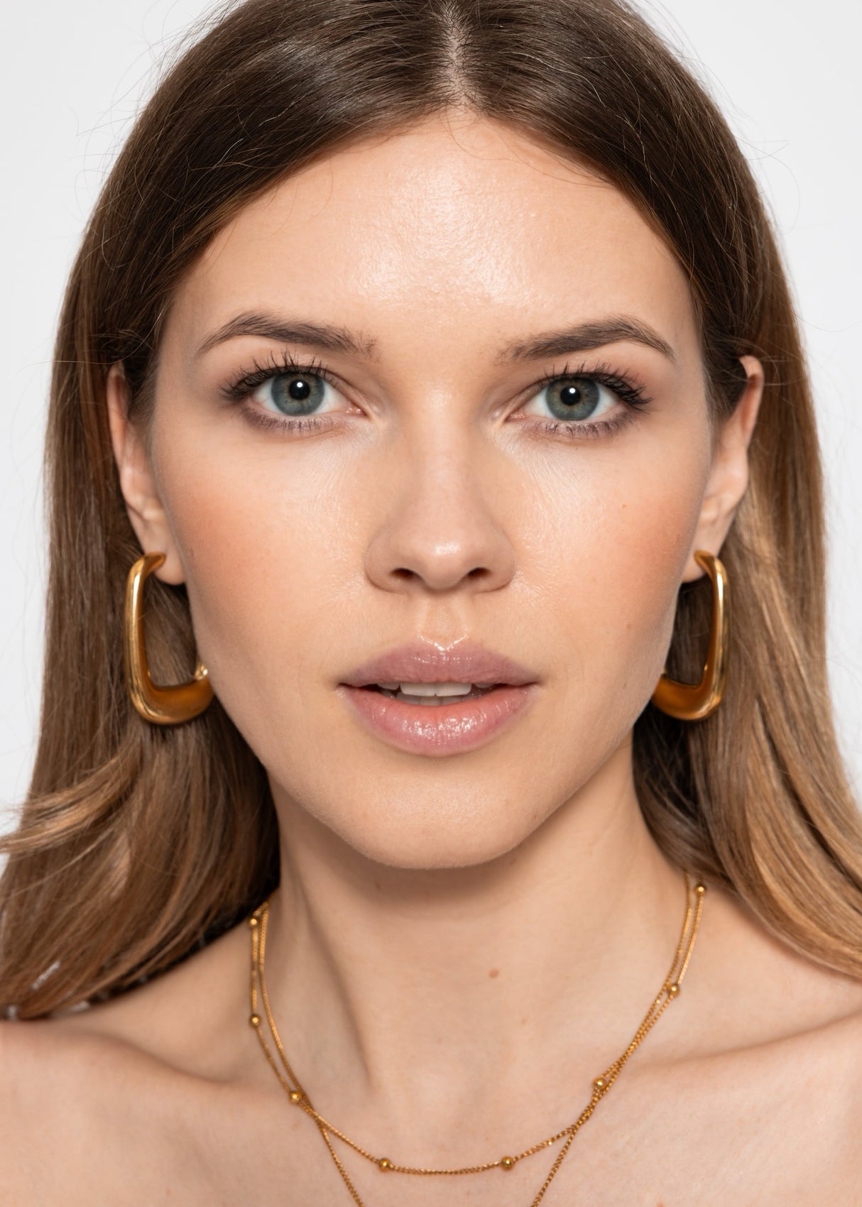 Square-design stud earrings - gold