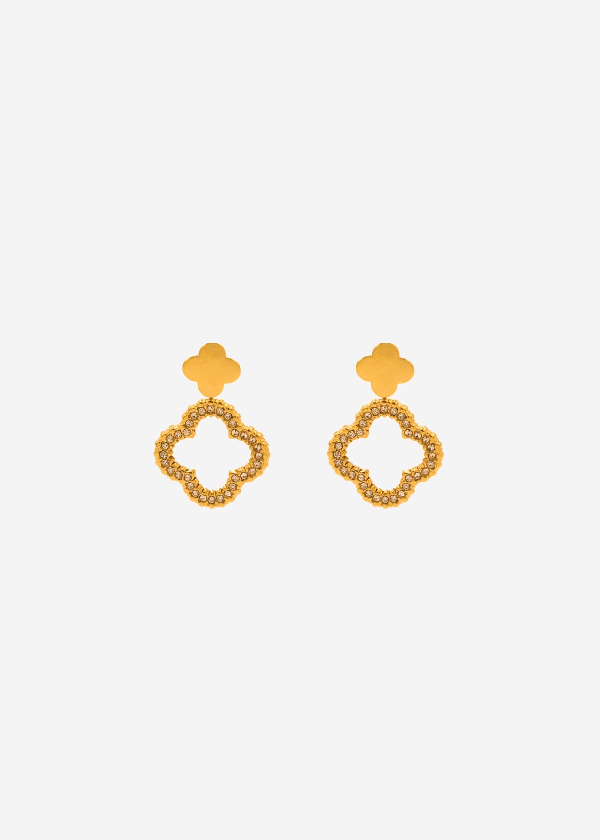 Stud earrings with glittering shamrock - gold