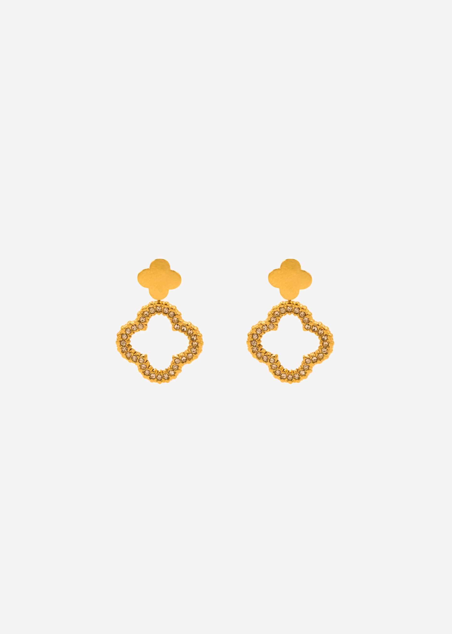 Stud earrings with glittering shamrock - gold