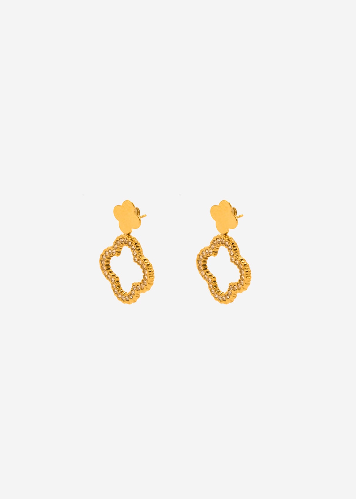 Stud earrings with glittering shamrock - gold