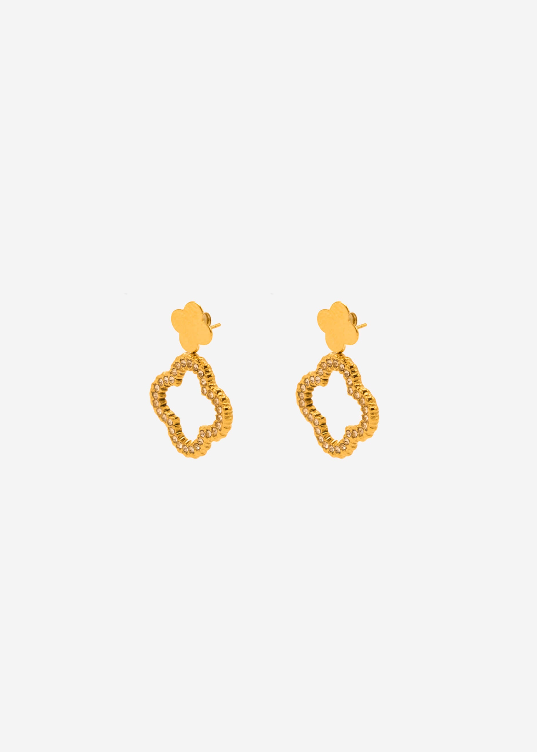 Stud earrings with glittering shamrock - gold