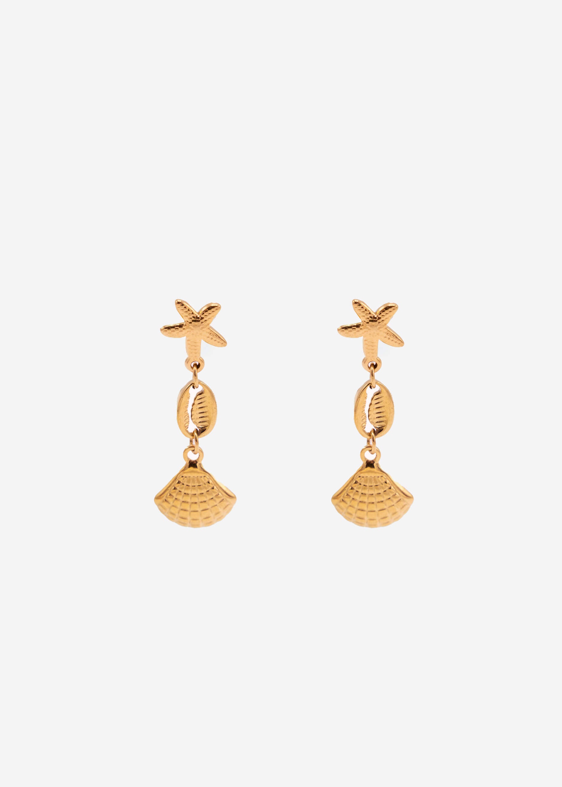 Stud earrings with shells and starfish - gold