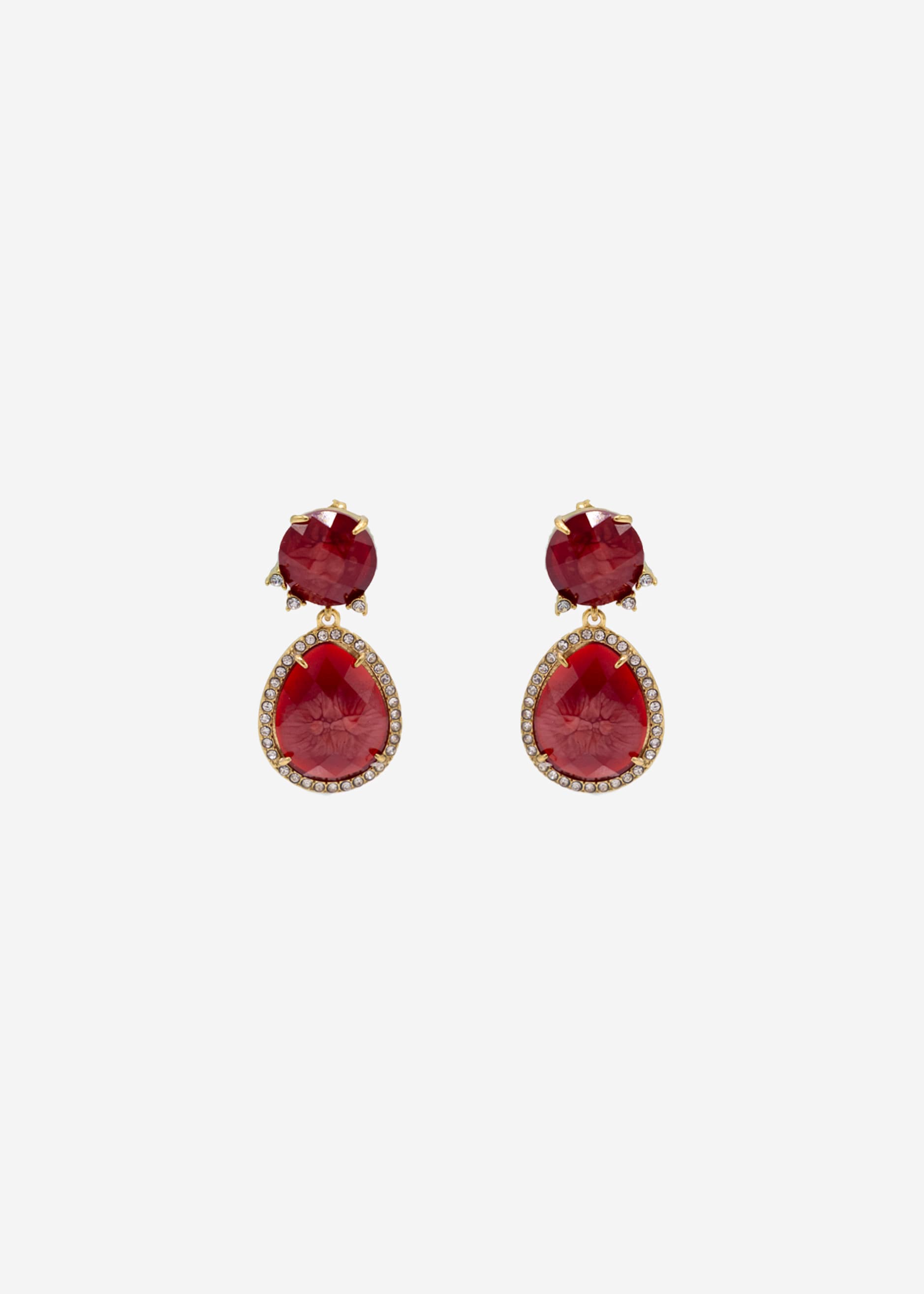 Stud earrings with red pendant - gold