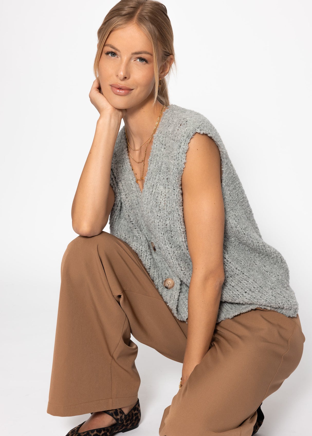 Oversize, ärmellose Weste - hellgrau