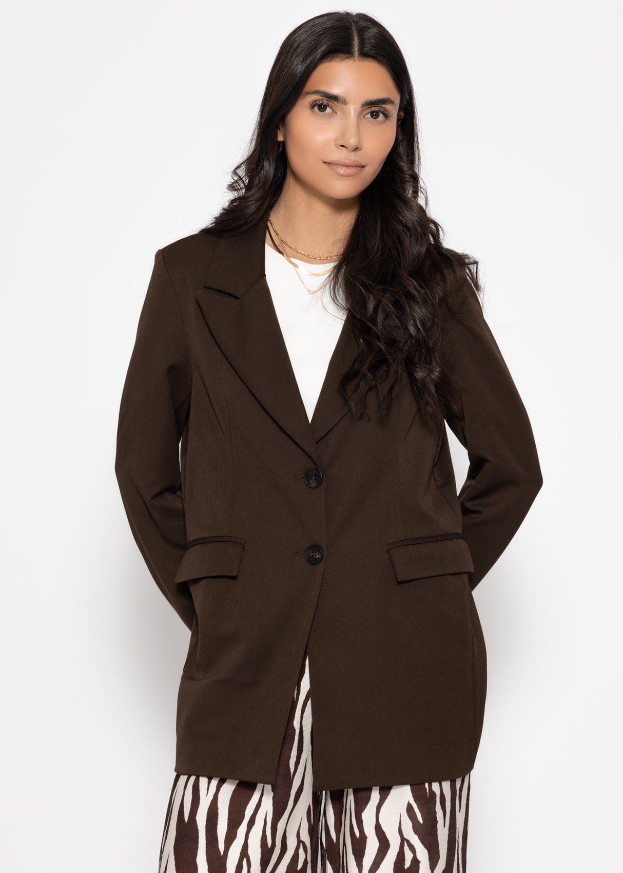Oversized lapel blazer - brown
