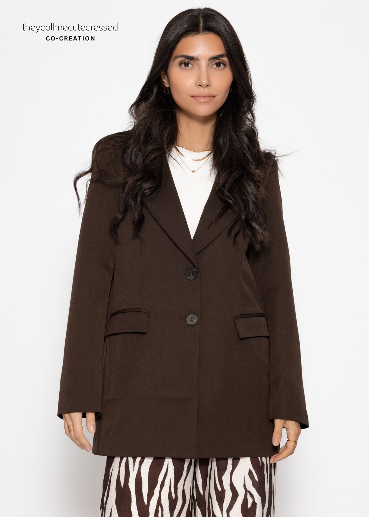 Oversized lapel blazer - brown
