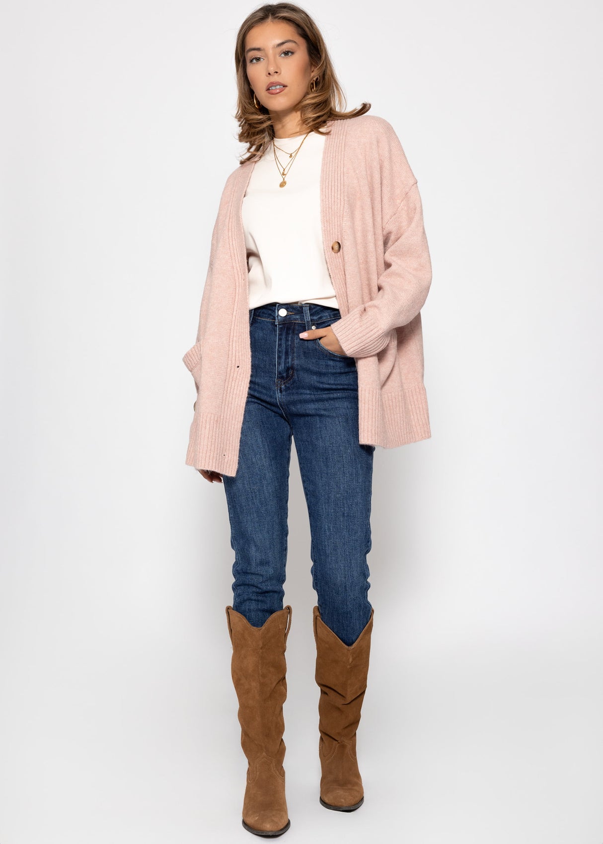 Oversized cardigan with pockets - powder pink