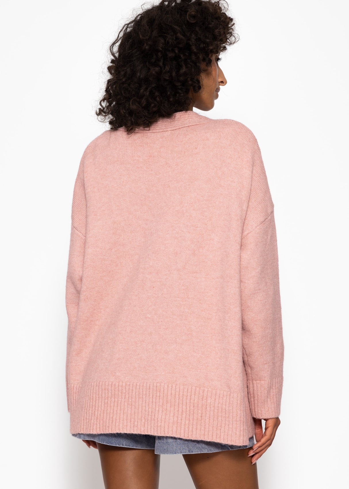 Oversized cardigan with pockets - powder pink