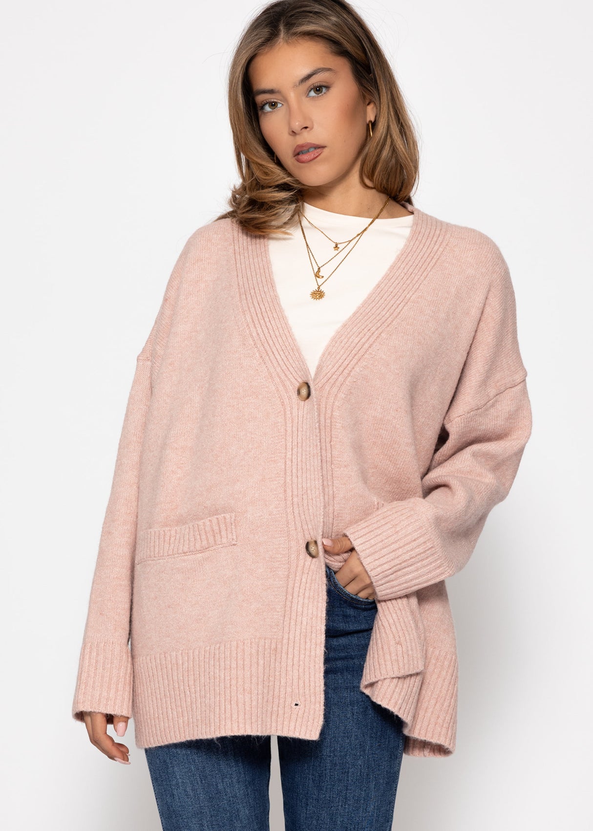 Oversized cardigan with pockets - powder pink