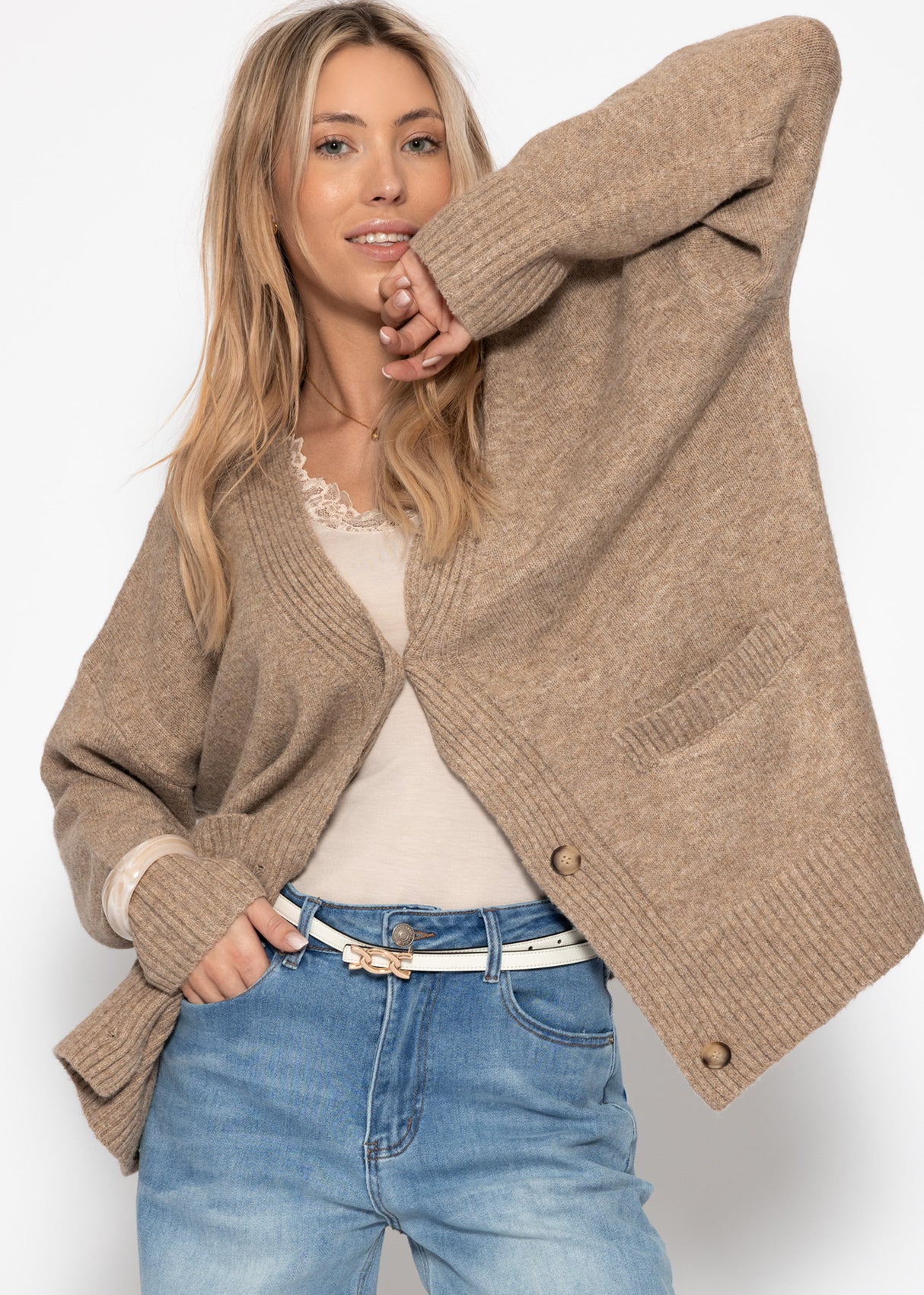 Oversize Cardigan mit Taschen - taupe