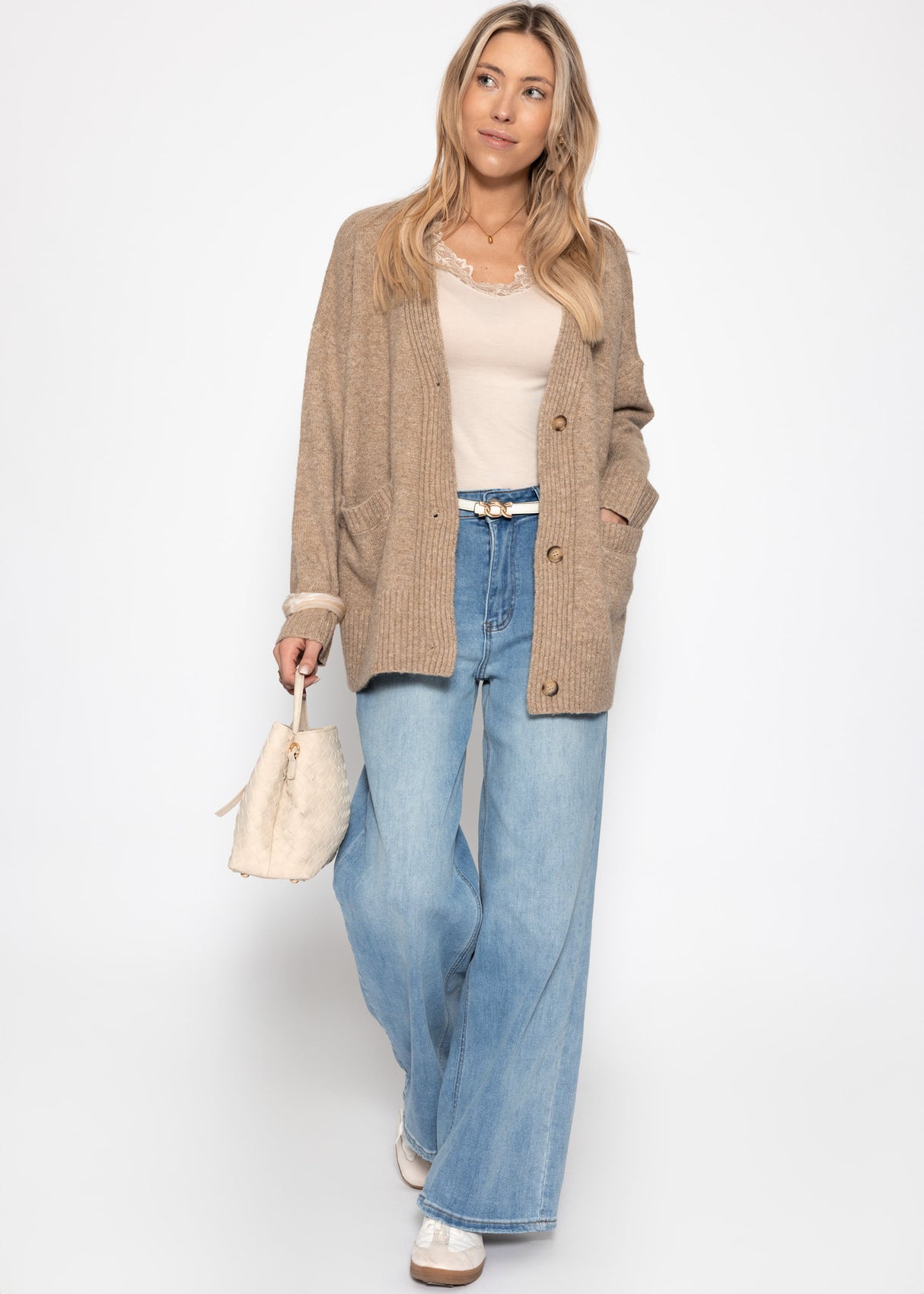 Oversize Cardigan mit Taschen - taupe