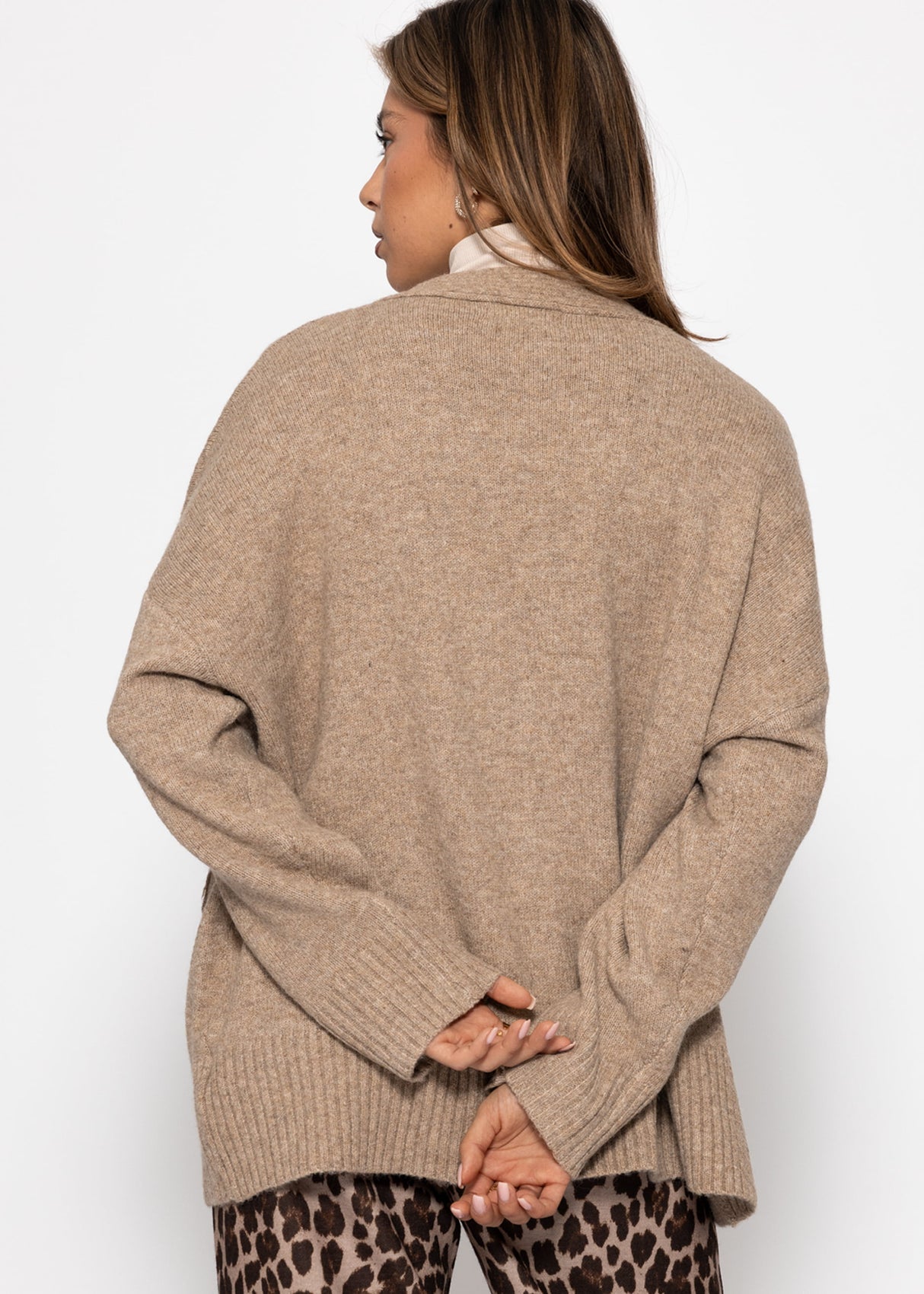 Oversize Cardigan mit Taschen - taupe