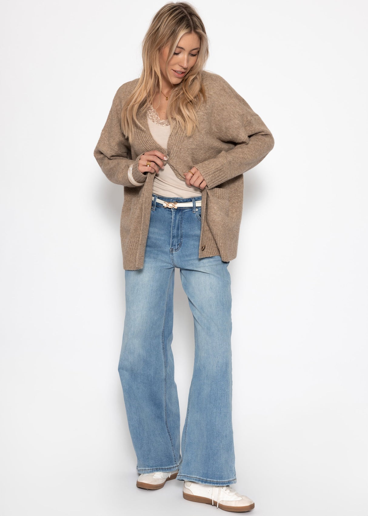 Oversize Cardigan mit Taschen - taupe