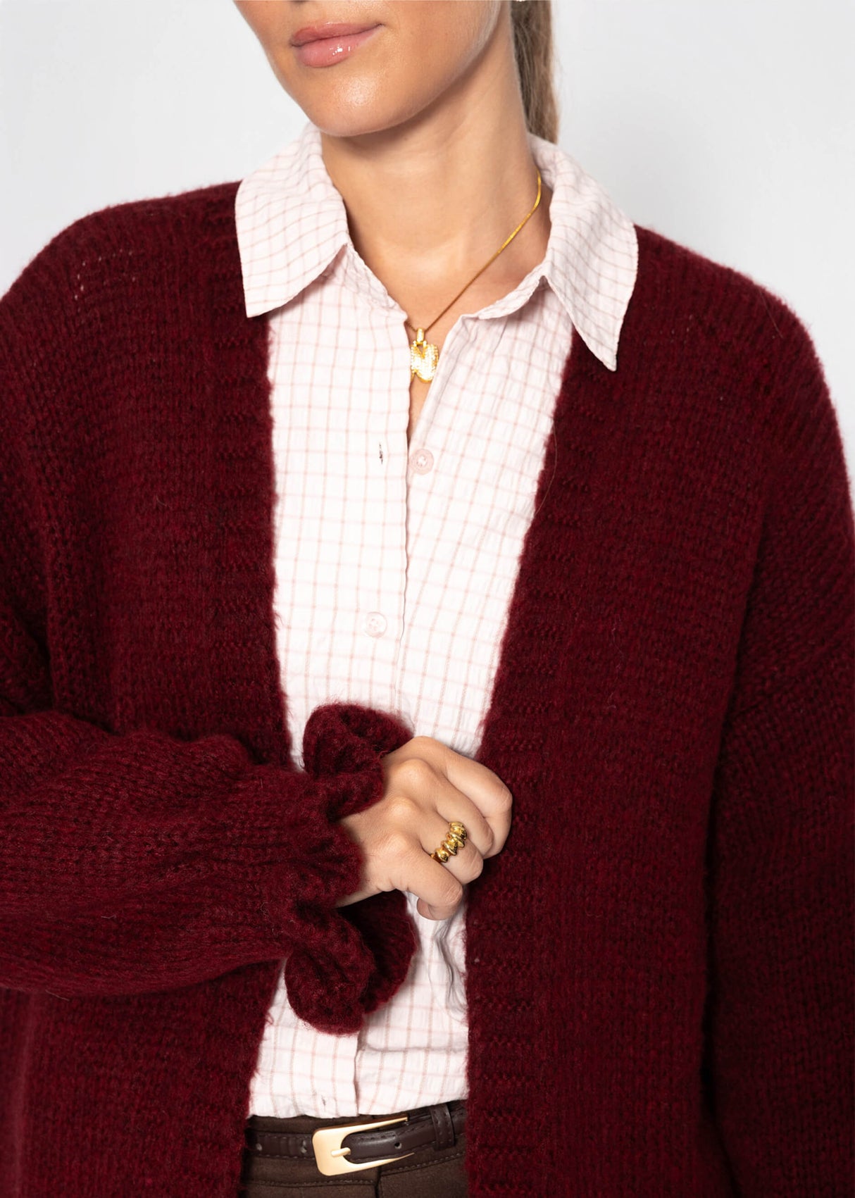 Oversize Cardigan mit Volantärmeln - burgundy