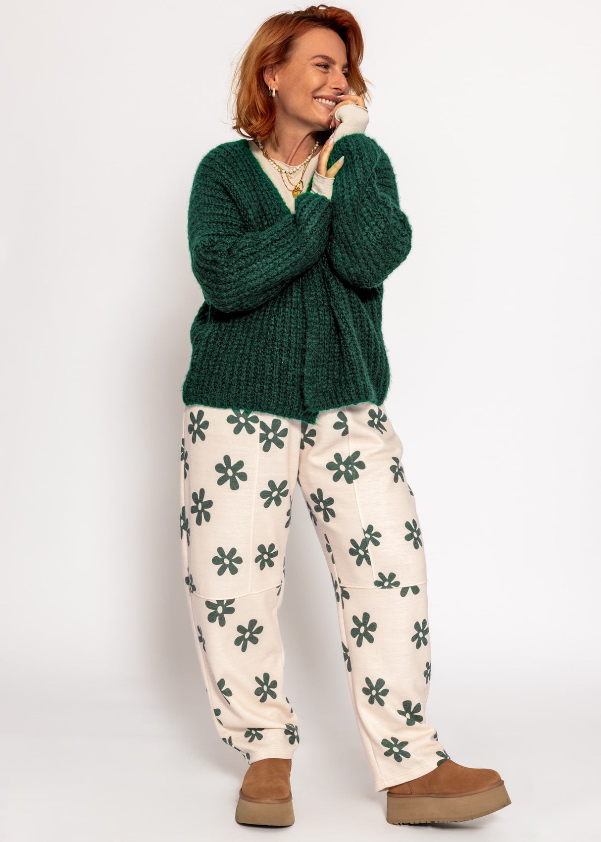 Oversized cardigan with ribbed texture - dark green