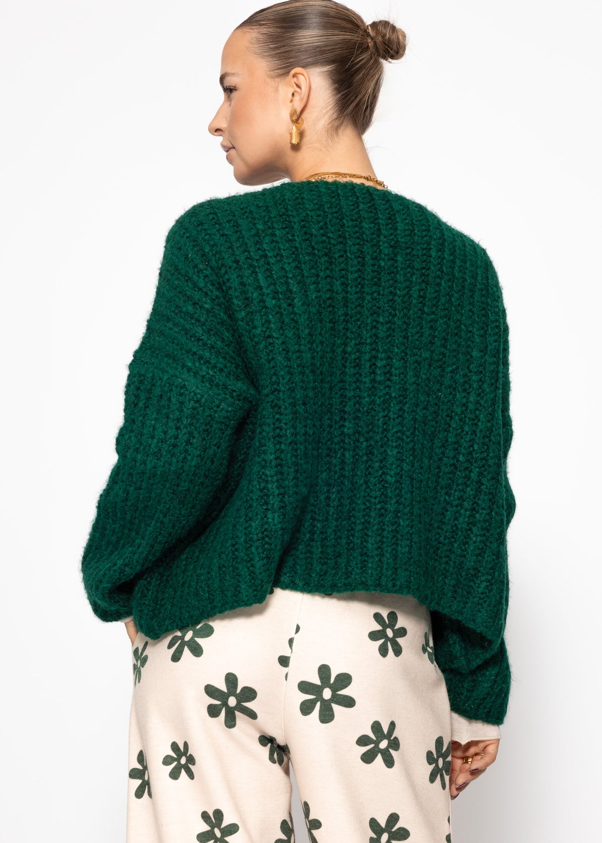 Oversized cardigan with ribbed texture - dark green