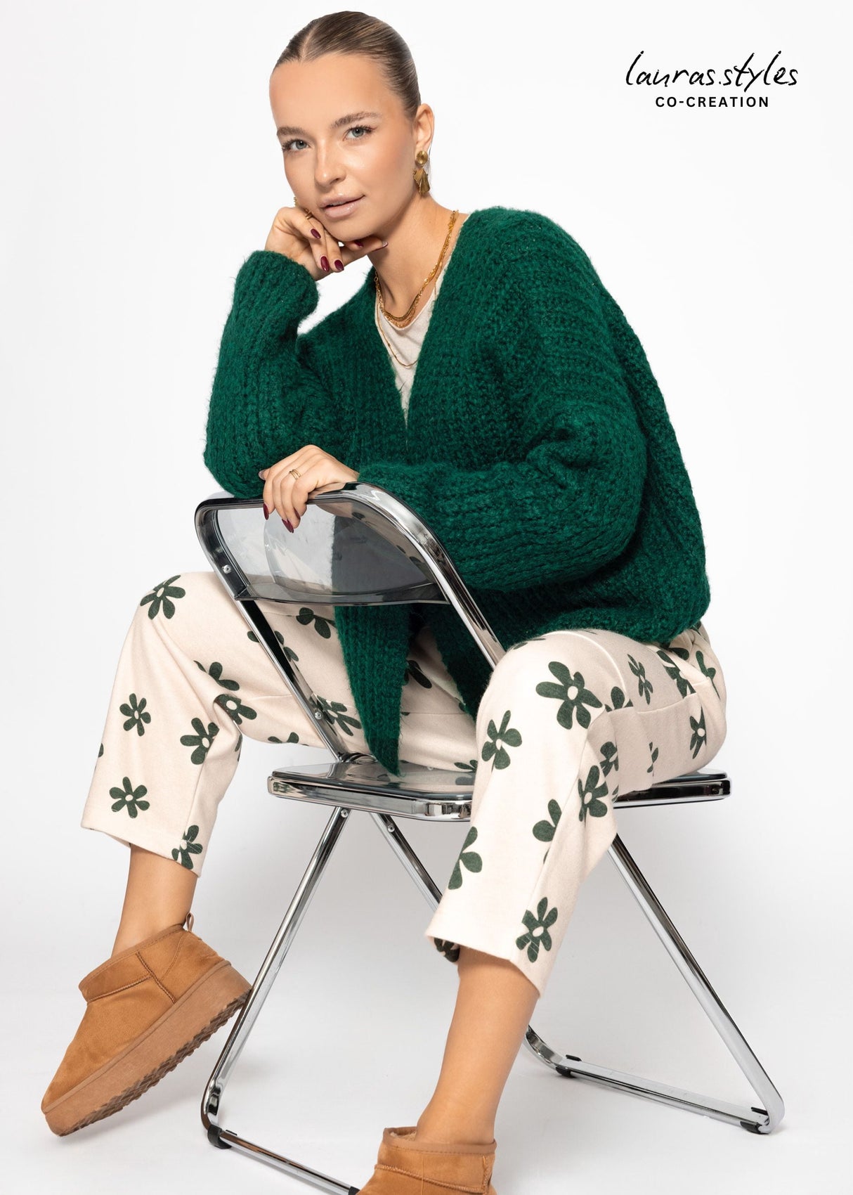 Oversized cardigan with ribbed texture - dark green