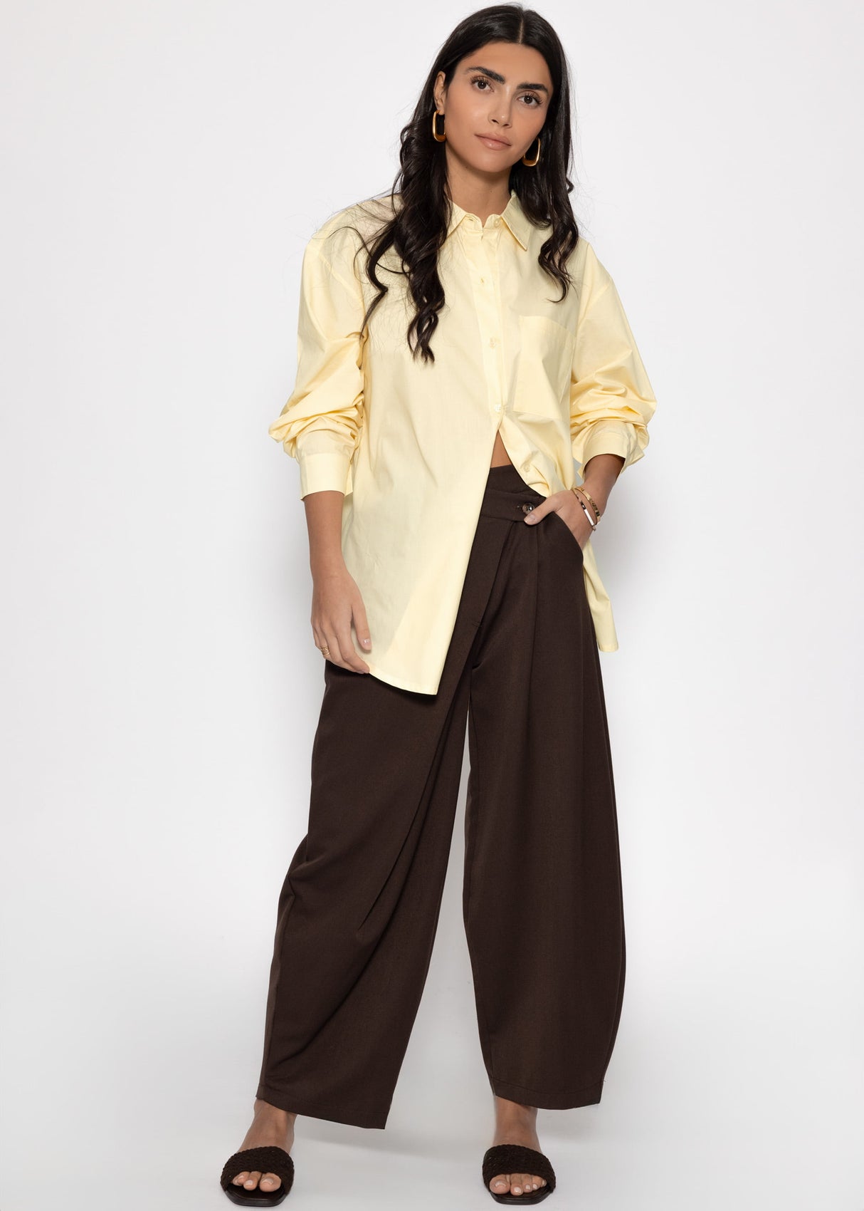 Oversize Hemdbluse mit Brusttasche - buttergelb