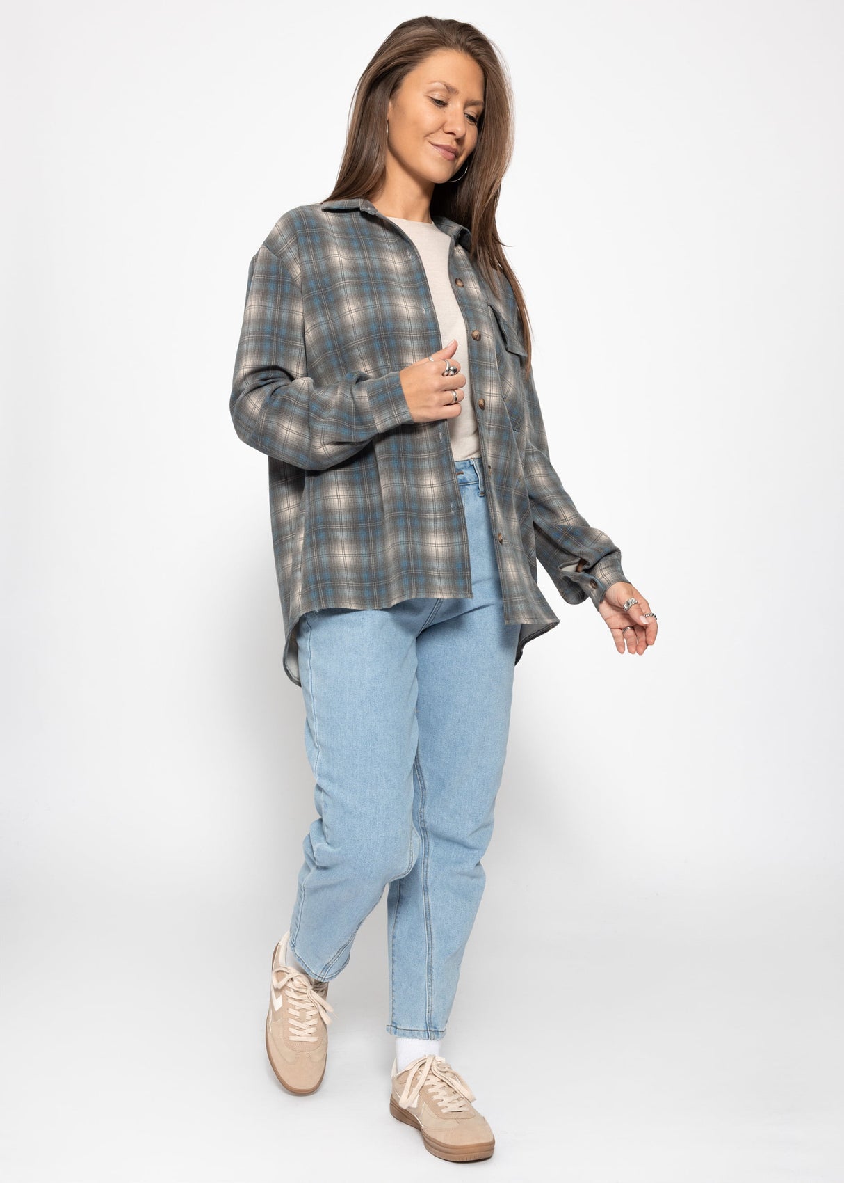 Oversize karierte Hemdbluse - grau